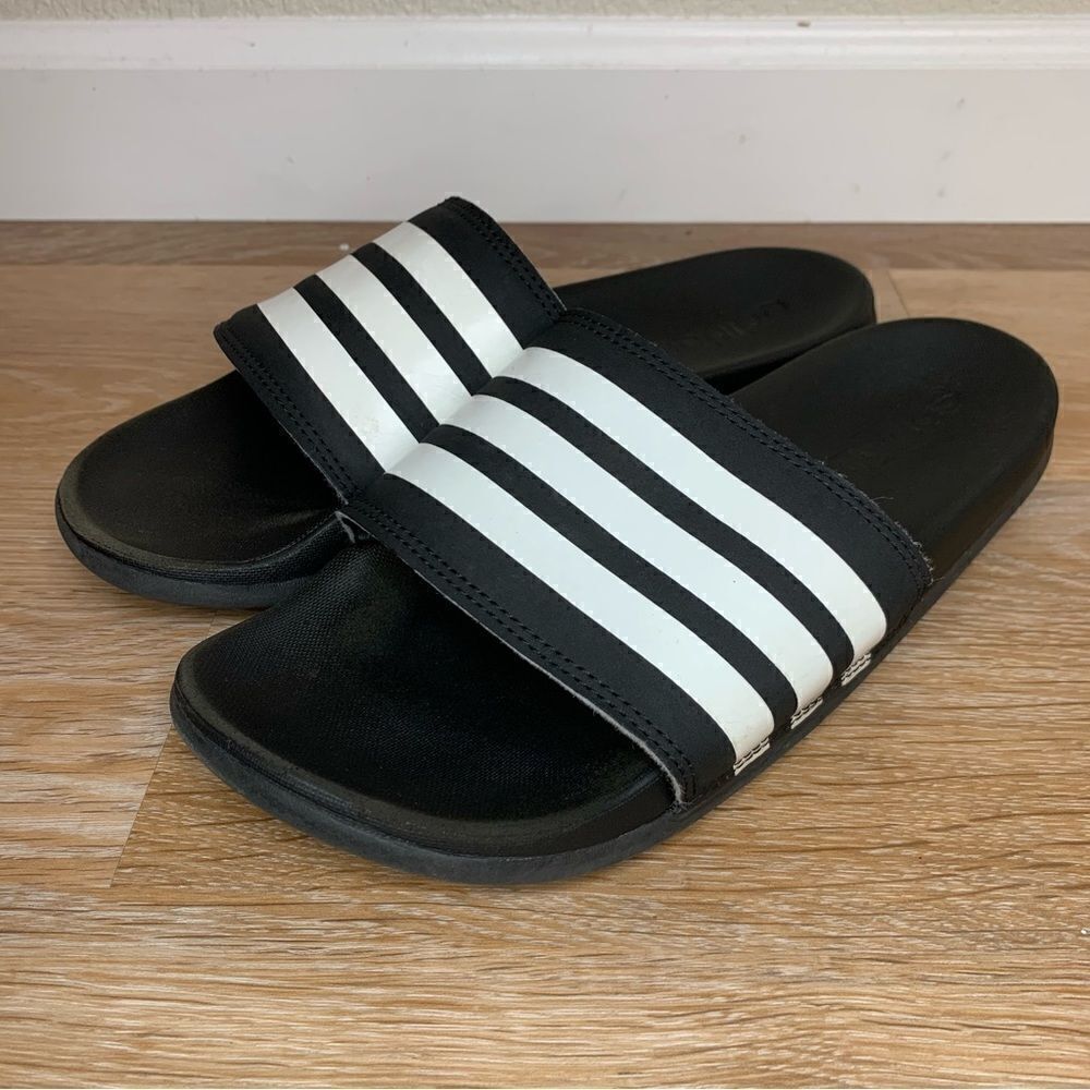Adidas Women’s Black White Striped Slide Sandals, Size 8 - Picture 3 of 12